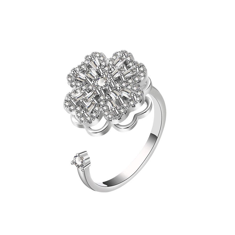 Minimalist Rotating Snowflake Ring For Women Adjustable Stress Relief Jewelry Unique Best Friend Gift Simple Design
