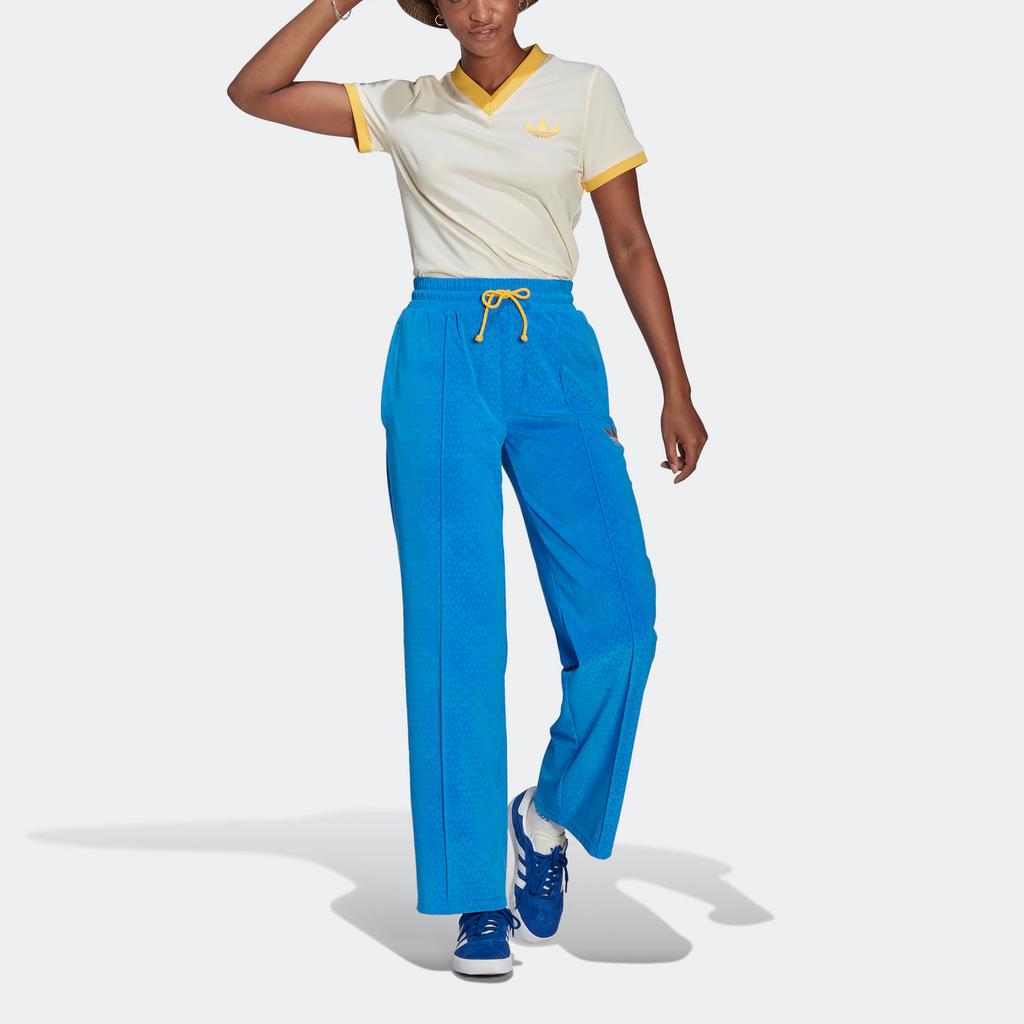 Adidas Originals Velour Track Pants With Embroidered Trefoil Logo And Elastic Slim Fit Women Bottoms Blue IB2048
