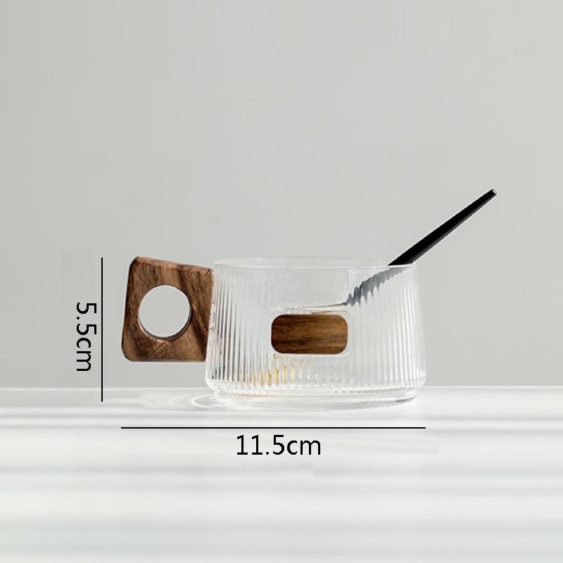 Creative Wooden Handle Glass Mug Solid Wood Coaster Breakfast Cup Oat Cup Milk Cups Coffee Mug Household Water Cups Tea Cup