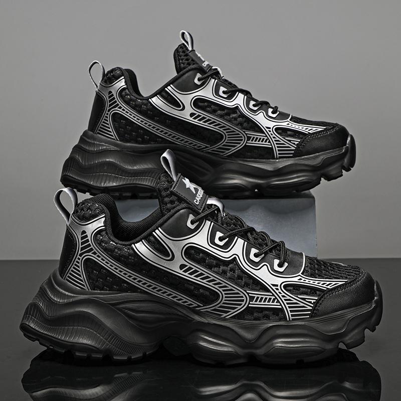 

Мужская обувь Модная корейская сетчатая обувь на толстой подошве Уличная противоскользящая легкая удобная амортизирующая обувь Кроссовки Повседневная дышащая обувь для бега 46 чёрный