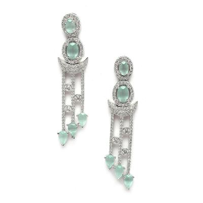 Oxidised Silver-Plated American Diamond Studded Crescent Shaped Drop Earrings for Girls and Women