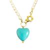 Blue Pine Heart Pendant Necklace with Natural Freshwater Pearls - Niche Design Sweater and Clavicle Chain