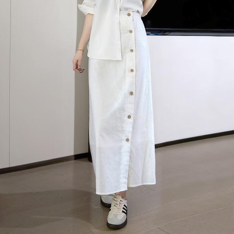 Women's Linen Blend High-Waisted Straight Skirt