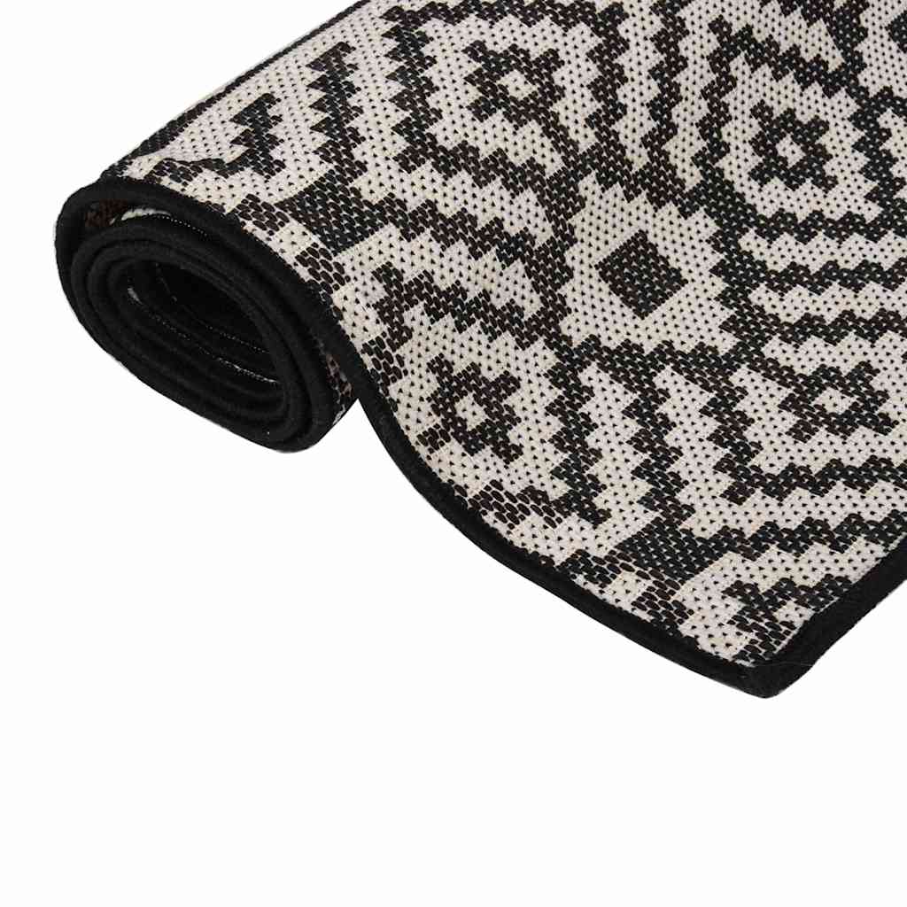 VidaXL Outdoor-Teppich Flachgewebe 100x200 cm Schwarz Gestreift