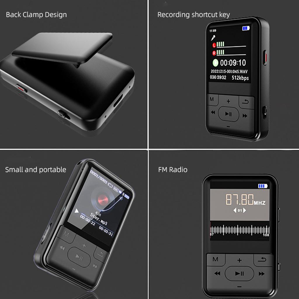 1.5 inch student back clip sports mp3 recording with external playback wireless listening to songs lossless bluetooth music player