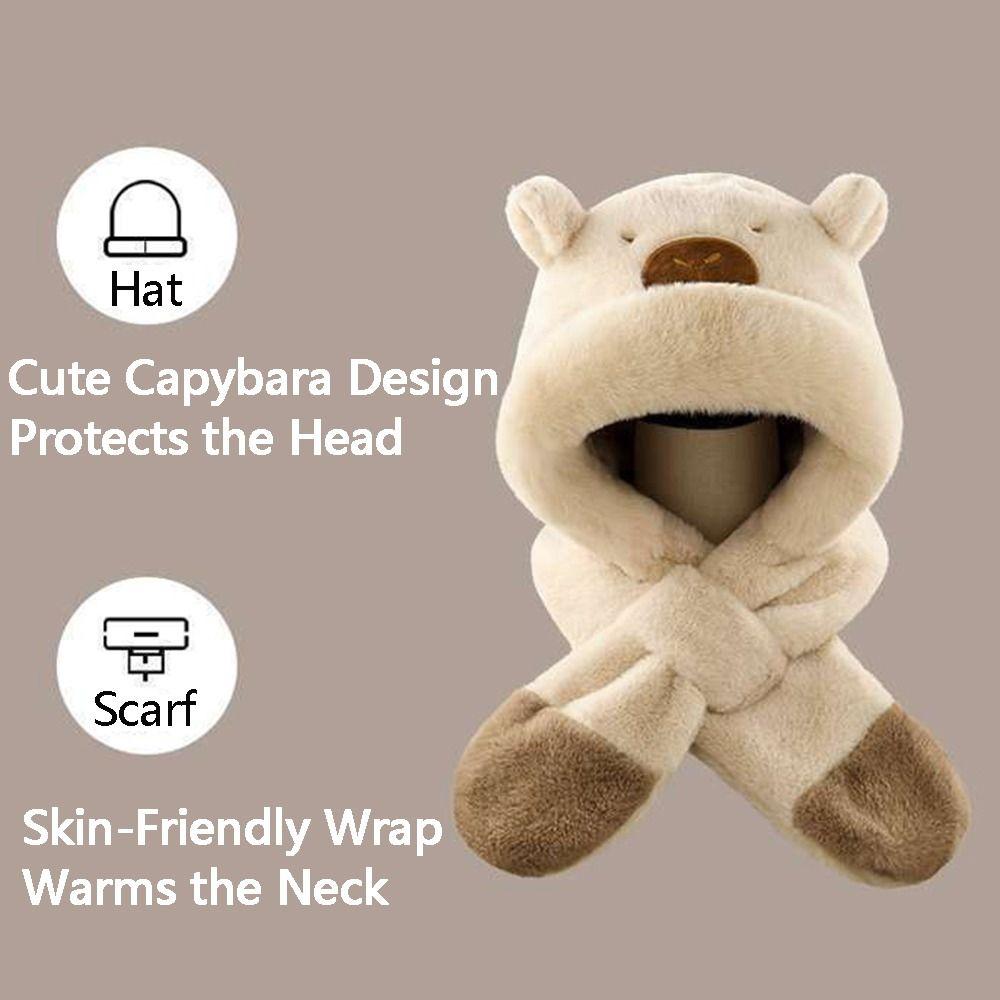 Thickened Winter Integrated Cap Scarf Soft Plush Plush Hat Scarf Set  Winter Season