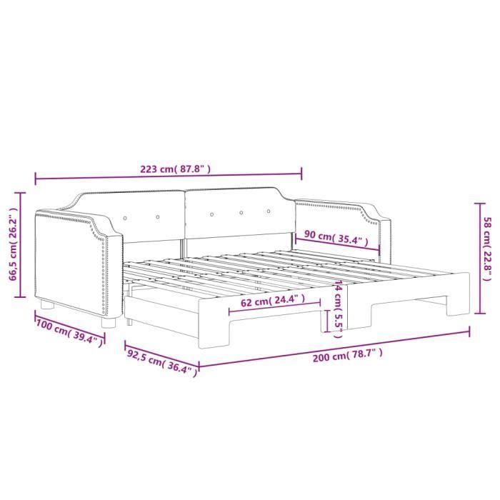 VidaXL Daybed with Pull-out Bed Dark Grey 90x200 Cm Fabric 3197635