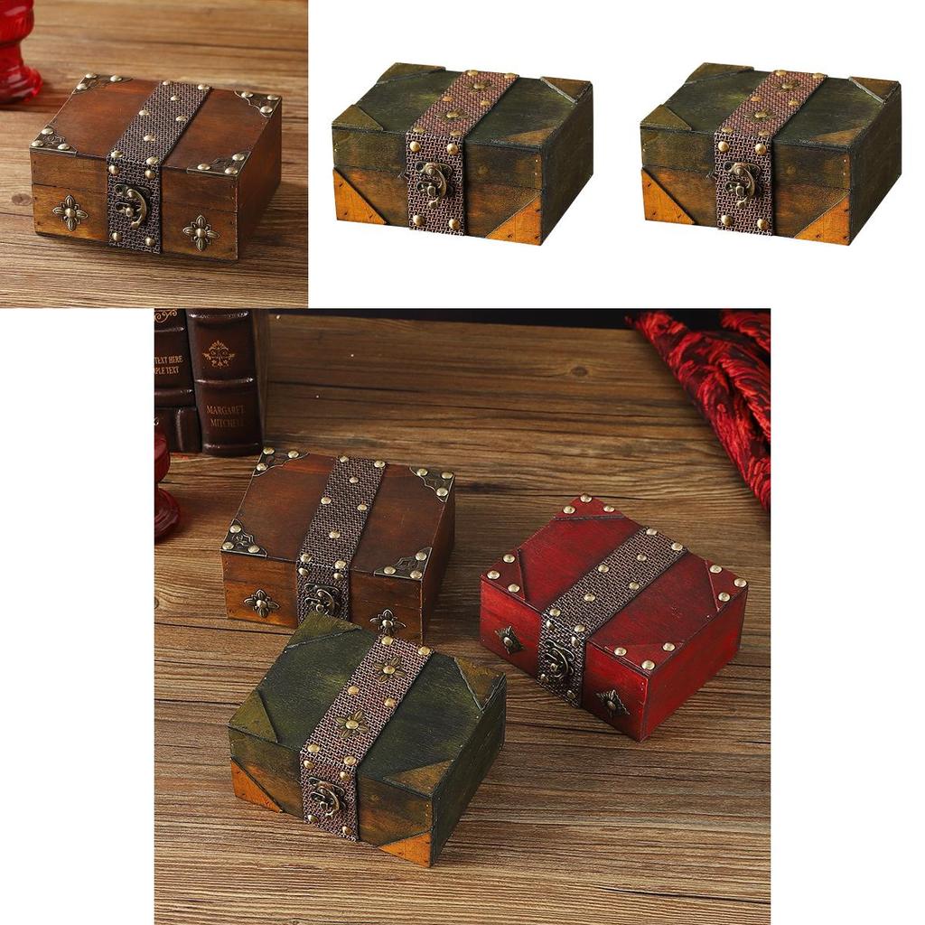 Wooden Vintage Jewelry Box With Lid For Home Storage And Dust Protection