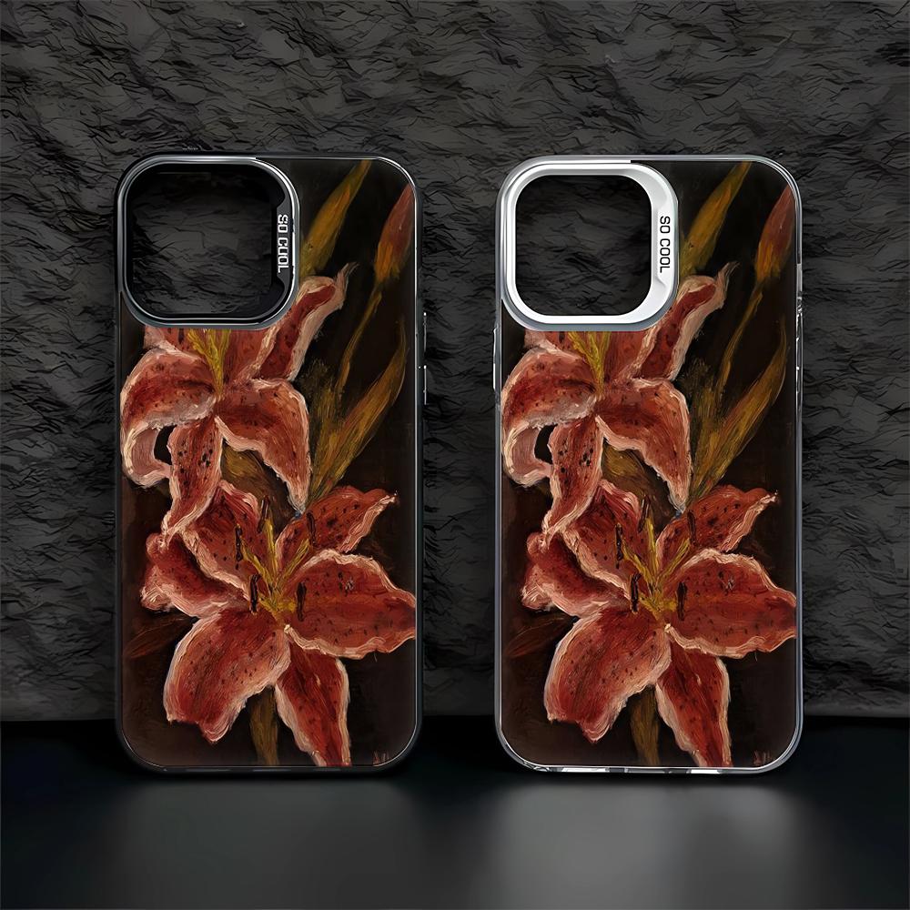 Dunkles Ölgemälde Rote Lilie Druck Klare Handyhülle für iPhone 17 16 15 14 13 12 11 Pro Max Kratzfeste Schutzhülle Funda