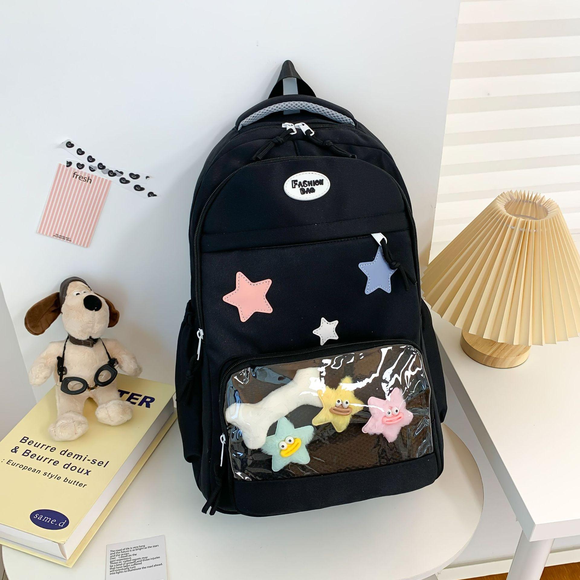 

Japanese Cute Girl Transparent Backpack for Class Commuting Double Backpack Travel Backpack High-value Large Capacity Backpack average size чёрный