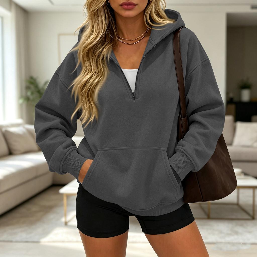 Women's Casual Half Zip Long Sleeve Hooded Sweatshirt for Daily Wear