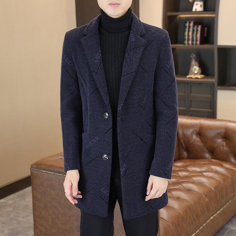 Autumn and Winter Men's Chenille Coat Korean Version Slim-fitting Trend Suit Collar Fashion Woolen Coat Men's Coat