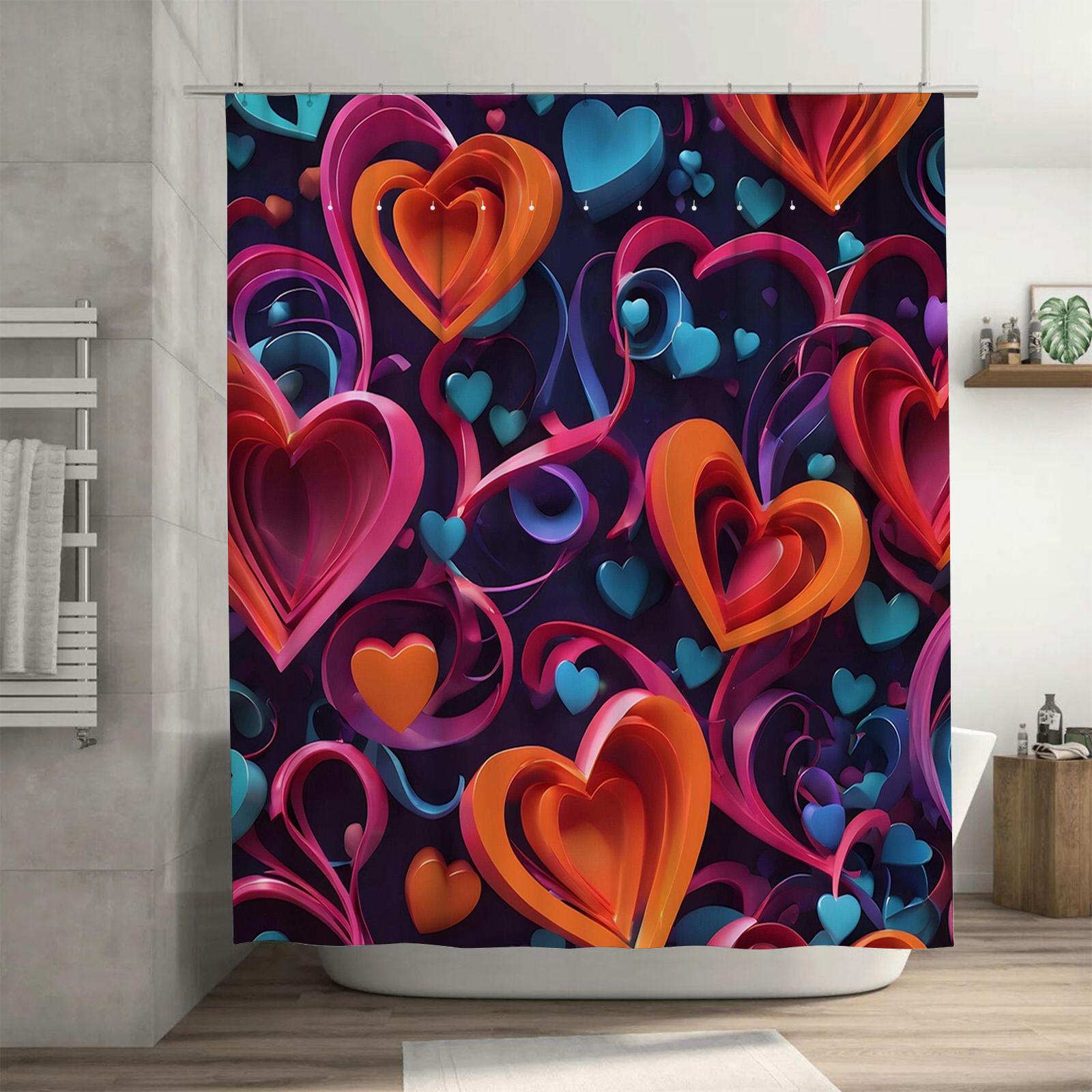 

3D Multicolor Heart Shower Curtain - Waterproof, Mildew-Resistant, Machine Washable For Vibrant Bathroom Decor W60H190(CM)-1 Pcs