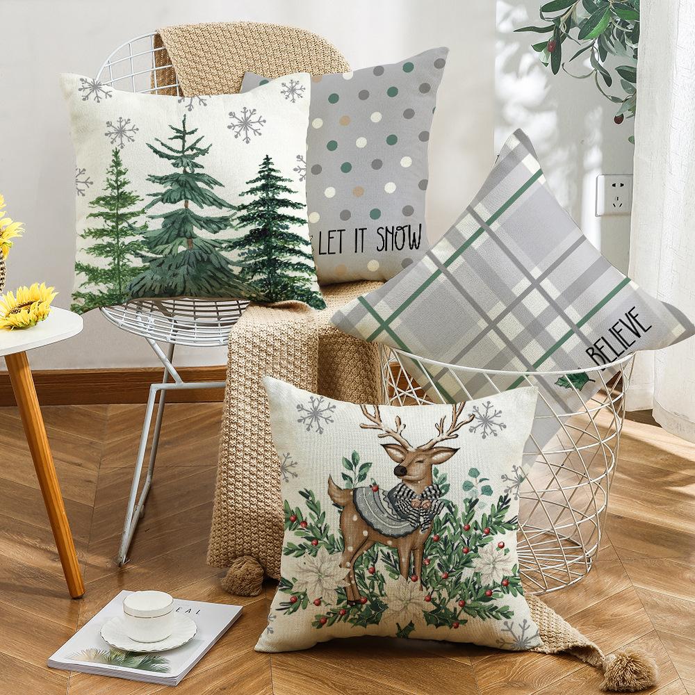 New Home Pillow Cover Green Pine Letter Linen Print Sofa Cushion Home Pillow Cover