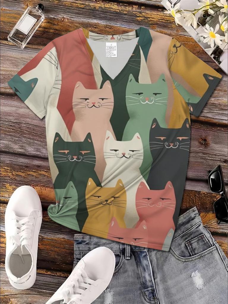 Damen Sommer V-Ausschnitt Kurzarm T-Shirt