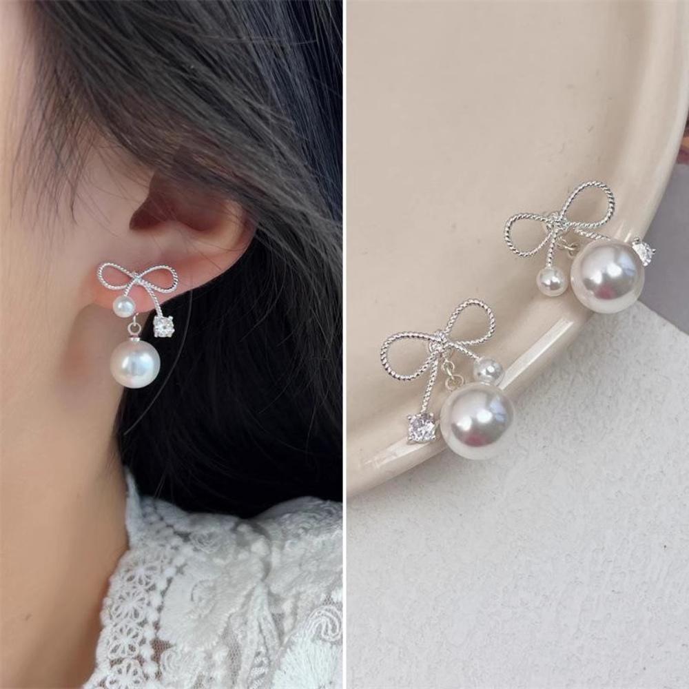 Faux Pearl Jewelry Elegant Fashion Earrings Drop Earrings For Women Sophisticated Bow Pearl Earrings For Special Occasion Gifts