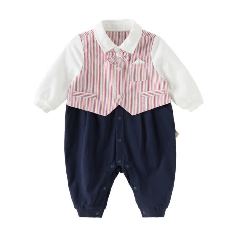 DAVE&BELLA Baby Boy's Faux Two-Piece Autumn Romper