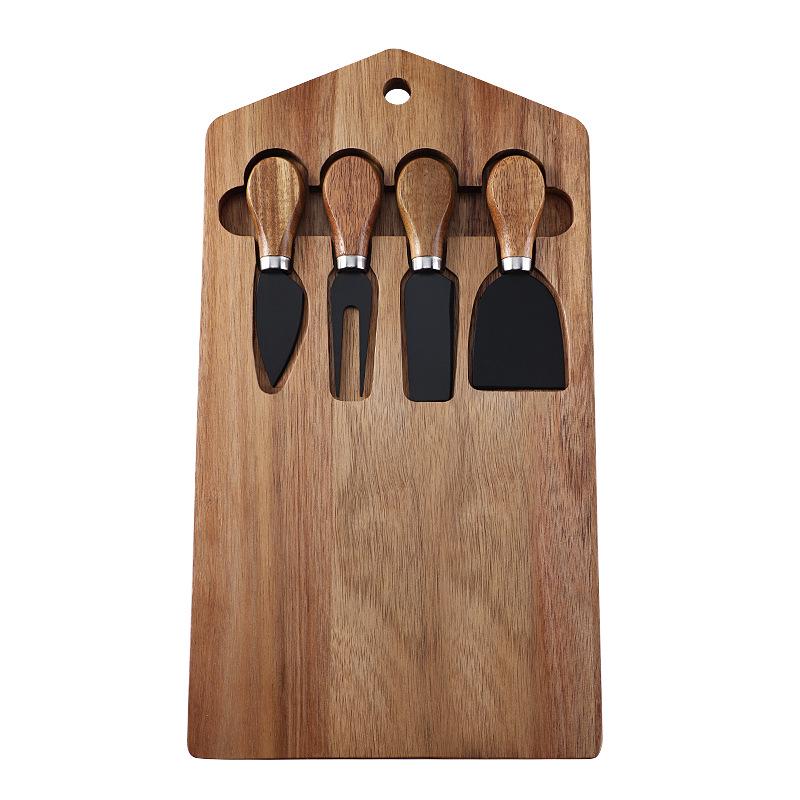 4-Piece Acacia Wood Cheese Board & Stainless Steel Knife Set
