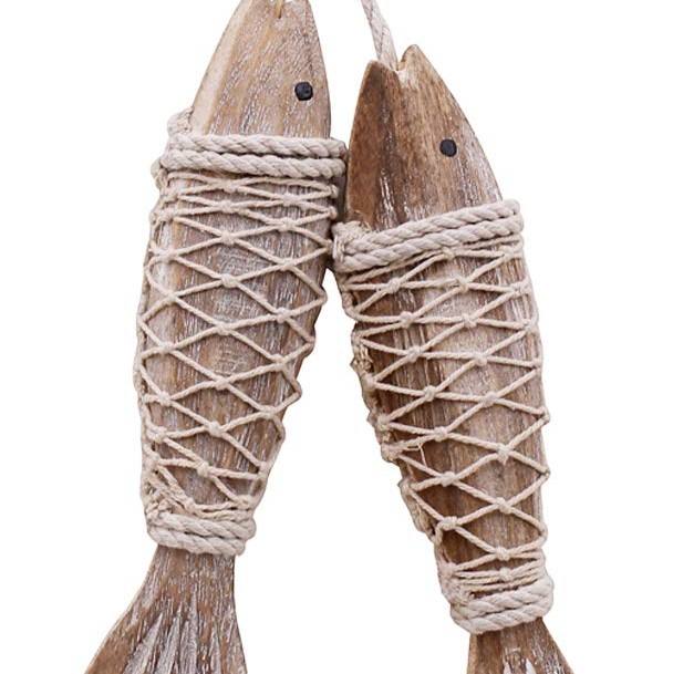 Nautical Wooden Fish Hanging Ornament Blue Beach Style Mediterranean Home Wall Art Pendant Room Decoration Home Decor