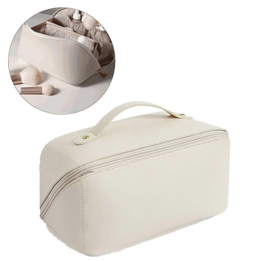 Toiletry Bag PU Waterproof Large Capacity Compartment Design Portable Delicate Cosmetic Make Up Bag Milky White