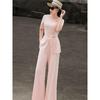Elegantes Damen-Hosenanzug-Set mit kurzen Ärmeln und weitem Bein