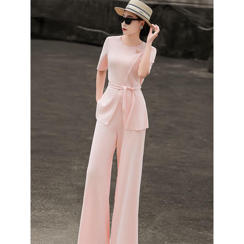 Elegantes Damen-Hosenanzug-Set mit kurzen Ärmeln und weitem Bein