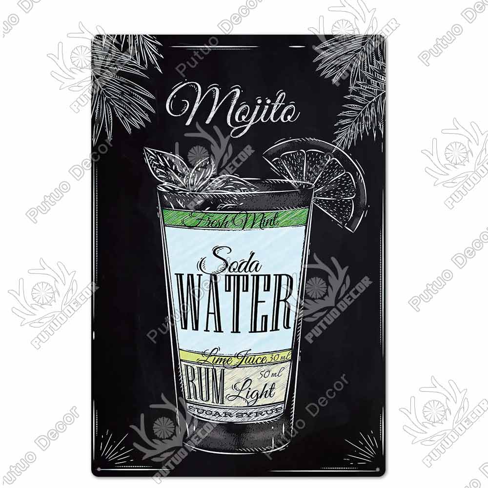 Putuo Decor Cocktail Vintage Metal Sign Tin Sign Decorative Plaque Wall Decor Bar Pub Man Cave Living Room Decoration