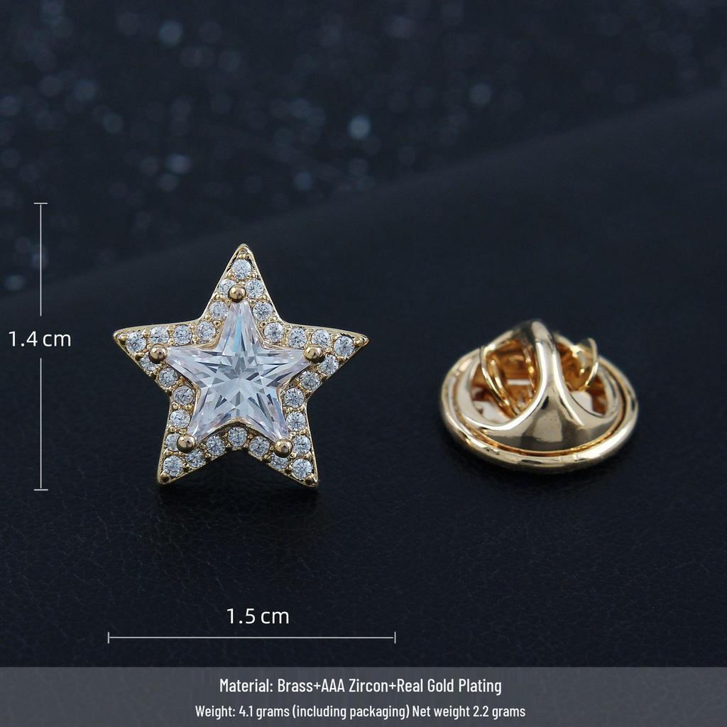 Elegant Star Crystal Lapel Pin for Men and Women - Micro-Paved Zircon Collar Accessory