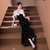 Evening Dress Women's Banquet Temperament Light Luxury Niche Fish Tail Black Beautiful Bright Sequins Dinner Bar Mitzvah Dress Dress