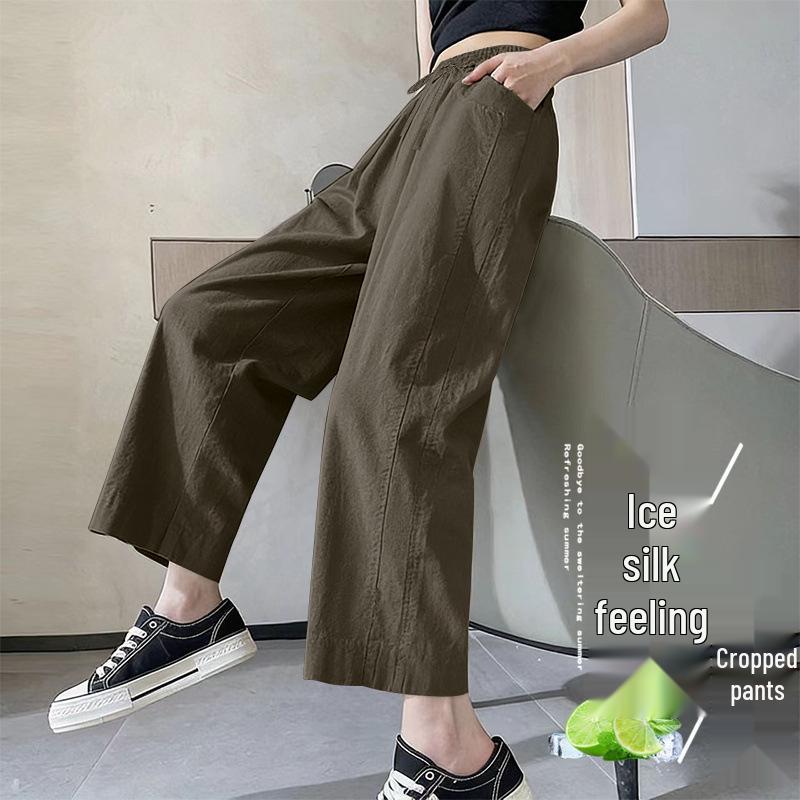 Frühjahr/Sommer 2026 Damen High-Waist Eis Seide Weite Beine Cropped Hose