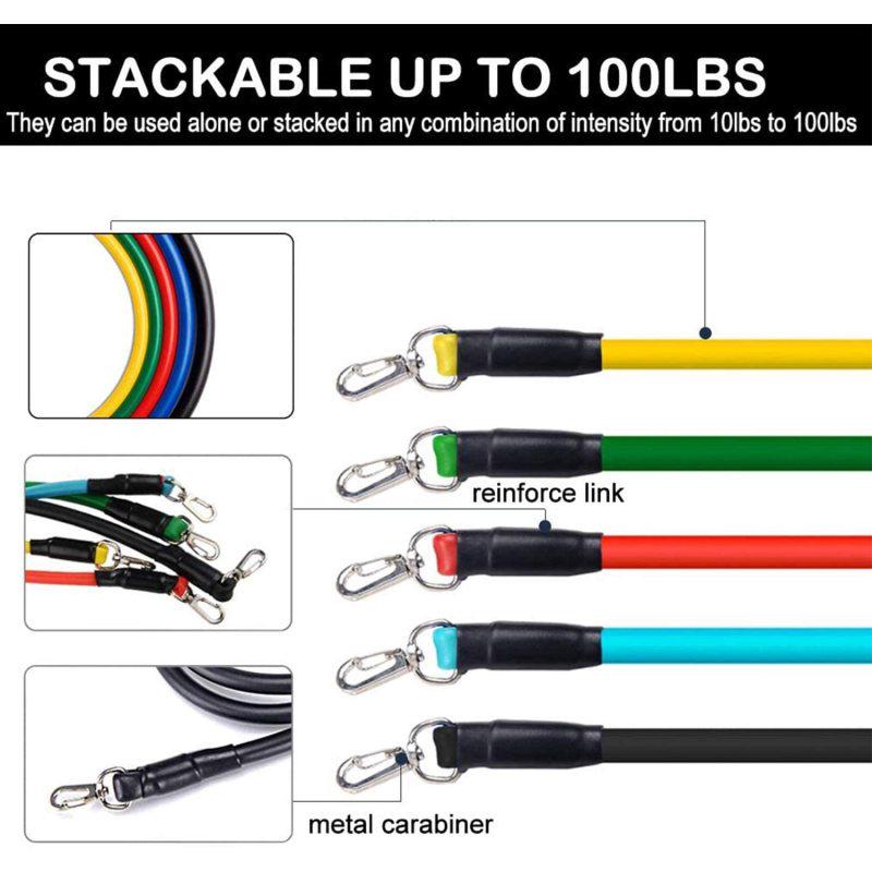 11pcs Portable Exercise Resistance Band Set Exercise Stretch Fitness Home Set