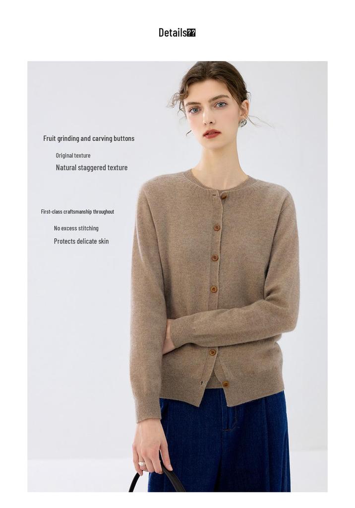 Cashmere Autumn/Winter Women's Round Neck Buttoned Cardigan