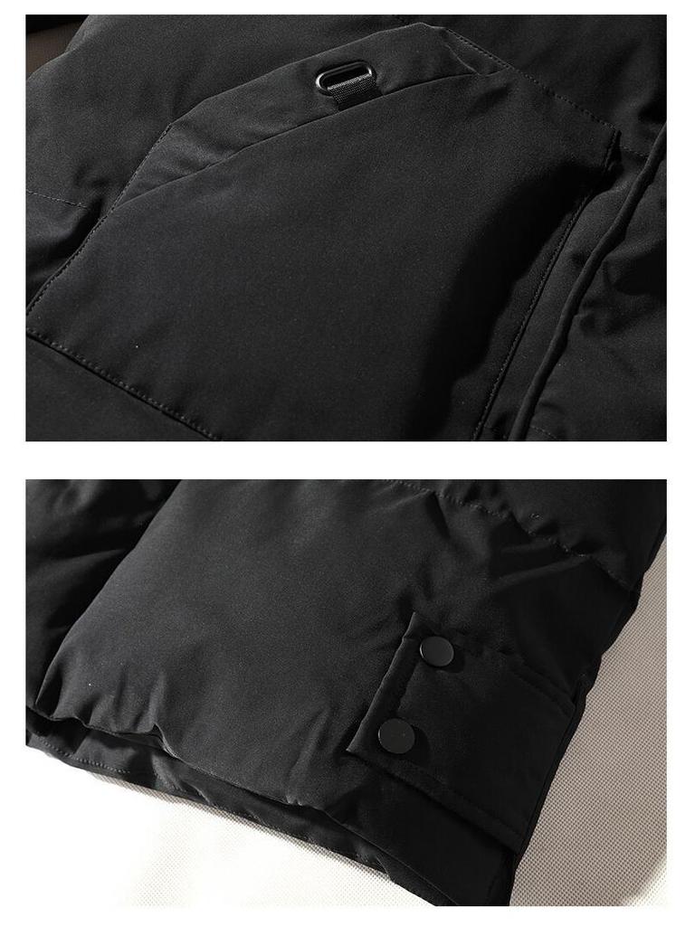 Men's Winter Hooded Mid-length Cotton-padded Jacket - Thick, Loose-fit Outerwear.