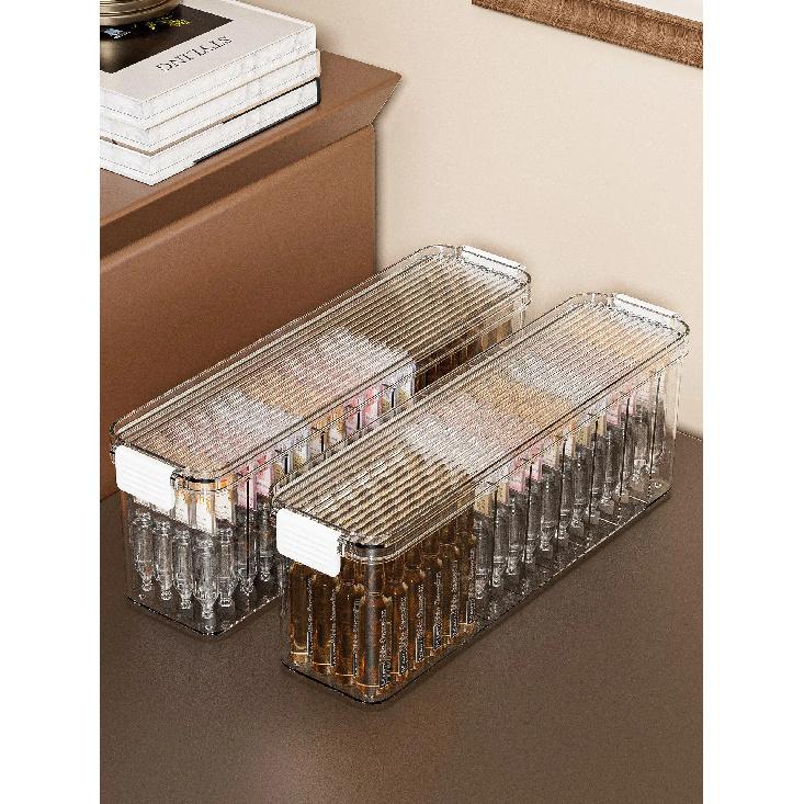 Transparent Acrylic Desktop Storage Box Cosmetic Organizer Plastic Rectangular Home Organization Tool Divided Lid Storage Box