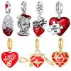 925 Silver Heart Organ Charm Red Rose Skull Pendant Dark Aesthetic Dangle Jewelry for Bracelet Necklace DIY