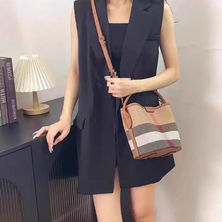 Versatile Women’s Plaid Mini Mother-Child Canvas Bucket Handbag - 2025 Shoulder & Crossbody Bag.