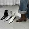 Women Pointed Ankle Boots Mid Heels Pointed Leather Sexy Chelsea Boots Trend Design Winter New Pumps Designer Short Botas Mujer