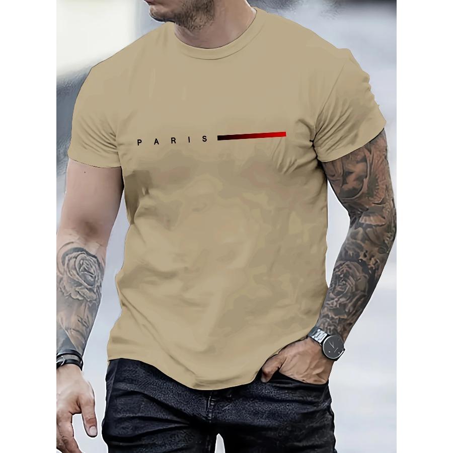 Men's 100% Cotton Summer Loose PARIS Creative Letter Print Casual Slim Fit Round Neck Short Sleeved T-shirt Top Cotton Comfortable Male Clothing
