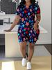 1116 new casual sports style digital printing shoulder sleeve T-shirt high waist tight shorts fashion suit women