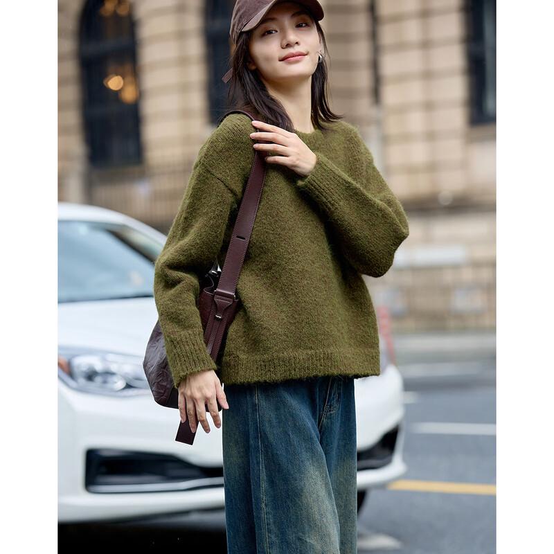 Demana Women's Retro Lazy Style Round Neck Knit Sweater