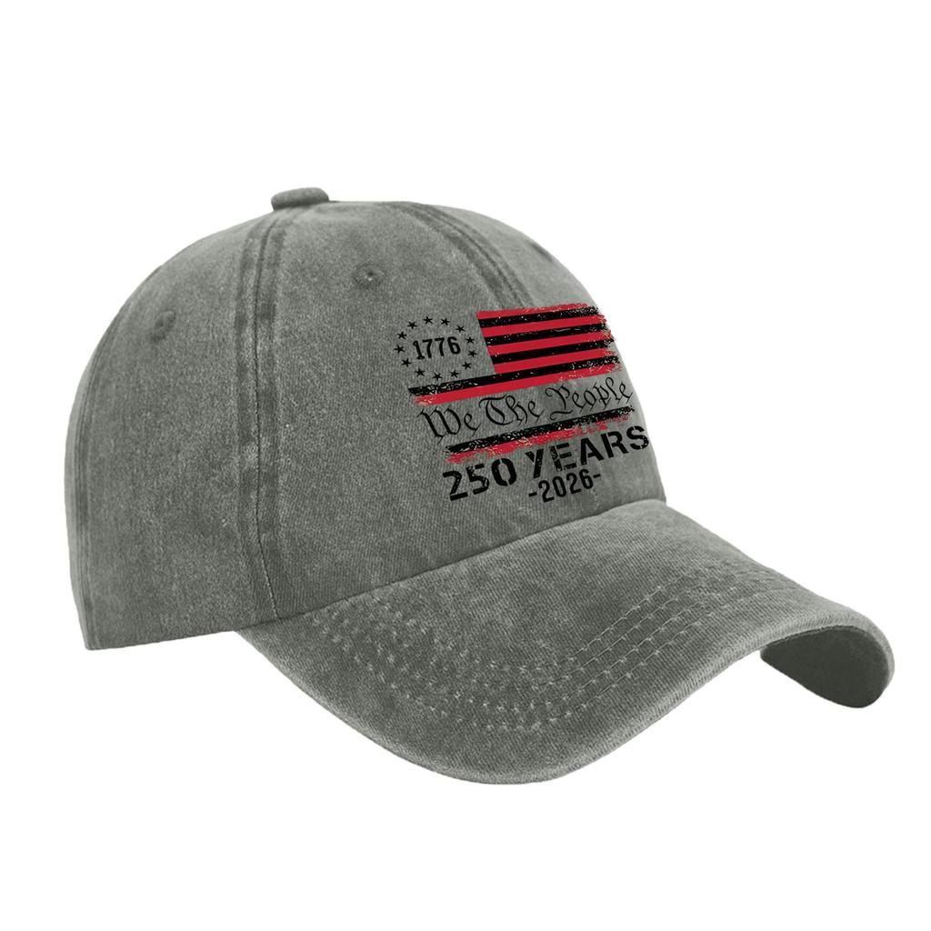Adjustable Vintage Baseball Cap with Embroidered 1776 We The People 250 Years 2026 Flag Print Distressed Style Hat for Adults