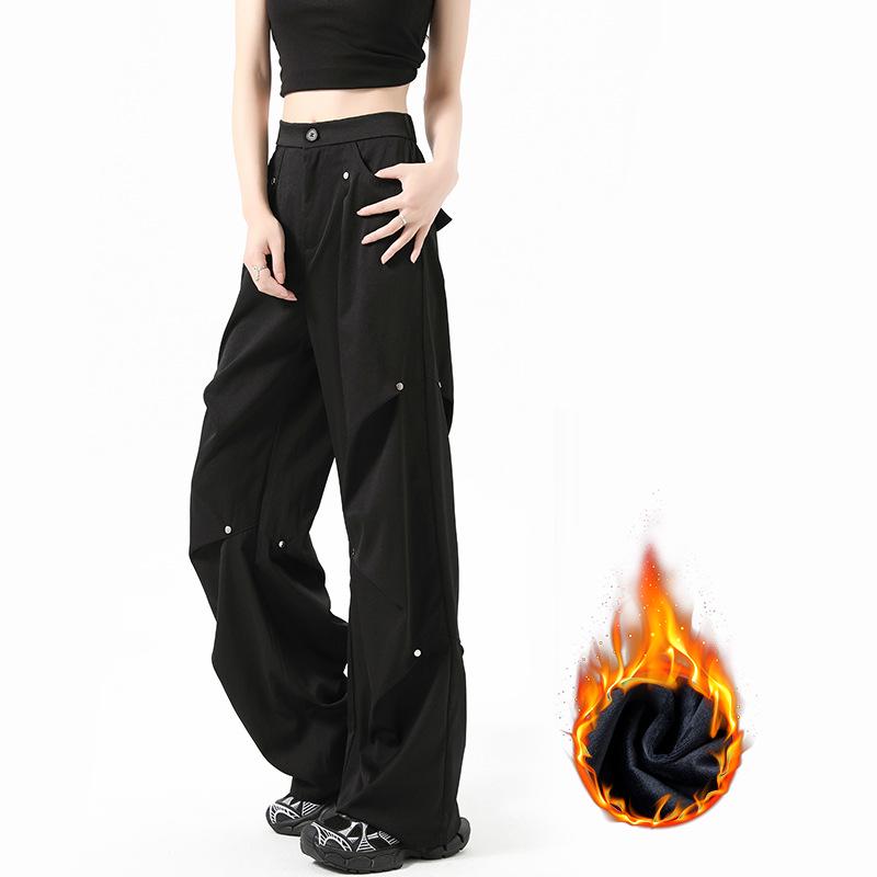 Women's Autumn/Winter 2025 Plush Rivet Design Wide-Leg Sweatpants