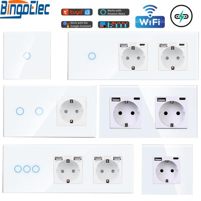 Tuya Smart Touch Light Switches Plus USB zásuvky Type-c Plug Eu Standard Smart Life Google Home Alexa App Control