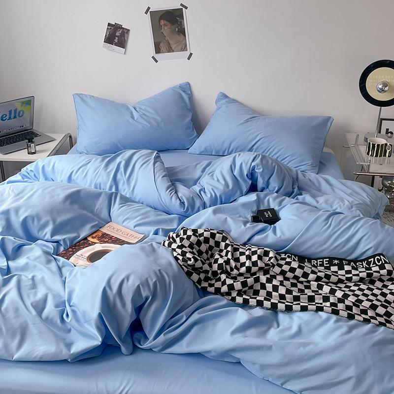 Japanese Solid Color Bed Set - Skin-Friendly, Breathable Sheets and Quilt Cover for Dormitories