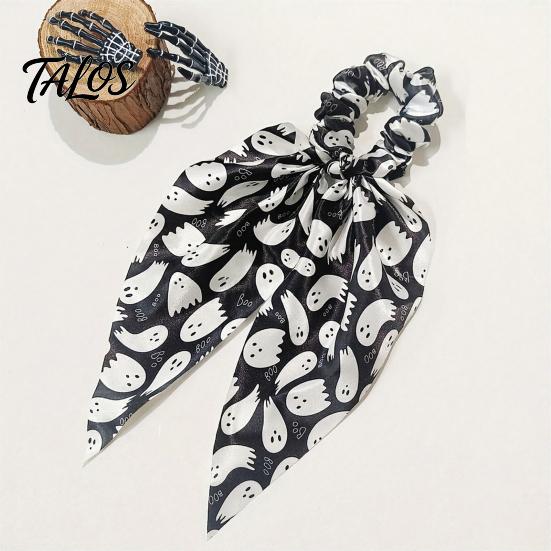 Vivid Halloween Print Scrunchies Hair Ties for Women Girls, Spooky Spider Web Skeleton Bat Stylish 3D Pumpkin Scrunchies, Pleated Ties, Ribbon