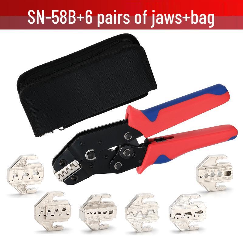 Spring Insert Ratchet Crimping Pliers SN-58B - Cold Press & Insulated Terminal, Multi-Jaw Bare Terminal Crimp Pliers.