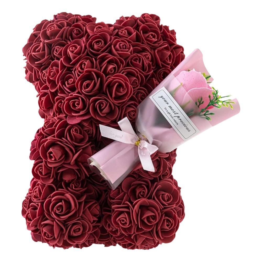 24cm Size Eternal Rose Bear Long Lasting Foam Flowers Artificial Flower Gift Creative Design Artificial Rose Rose Bear