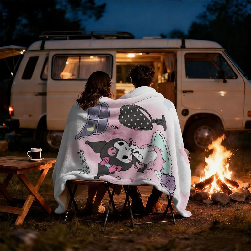 Kuromi Dreamy Pink Flannel Blanket Soft Warm Throw Japanese Anime Camping Office Bedroom School Nap Novel Blanket Summer Quilt