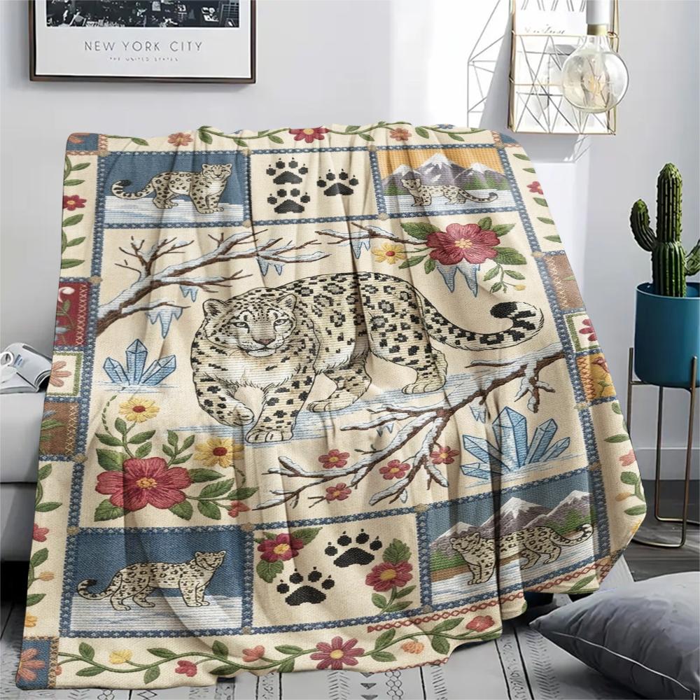 Snow Leopard Animal Print Flannel Blanket, High Quality Comfortable for All Seasons, Home Decor, Warmth and Comfort, Perfect for Christmas Gifts124