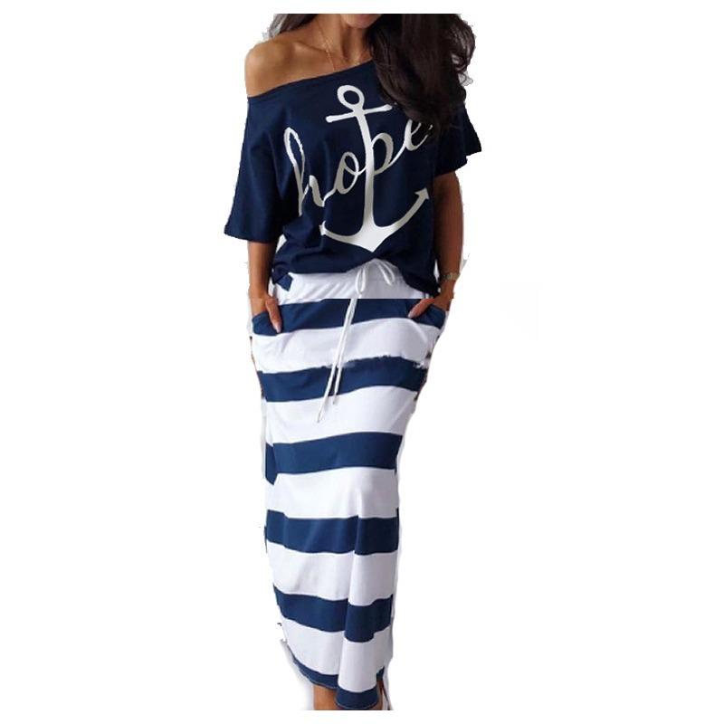 

GMXIA Повседневная футболка с коротким рукавом и принтом якоря в морском стиле + комплект юбки S